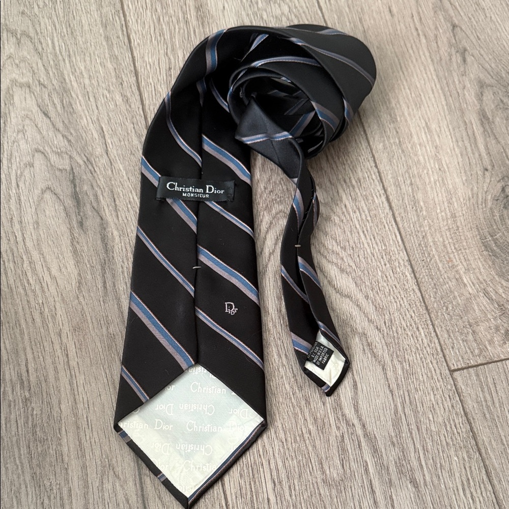 Dior Black and Blue Striped Tie